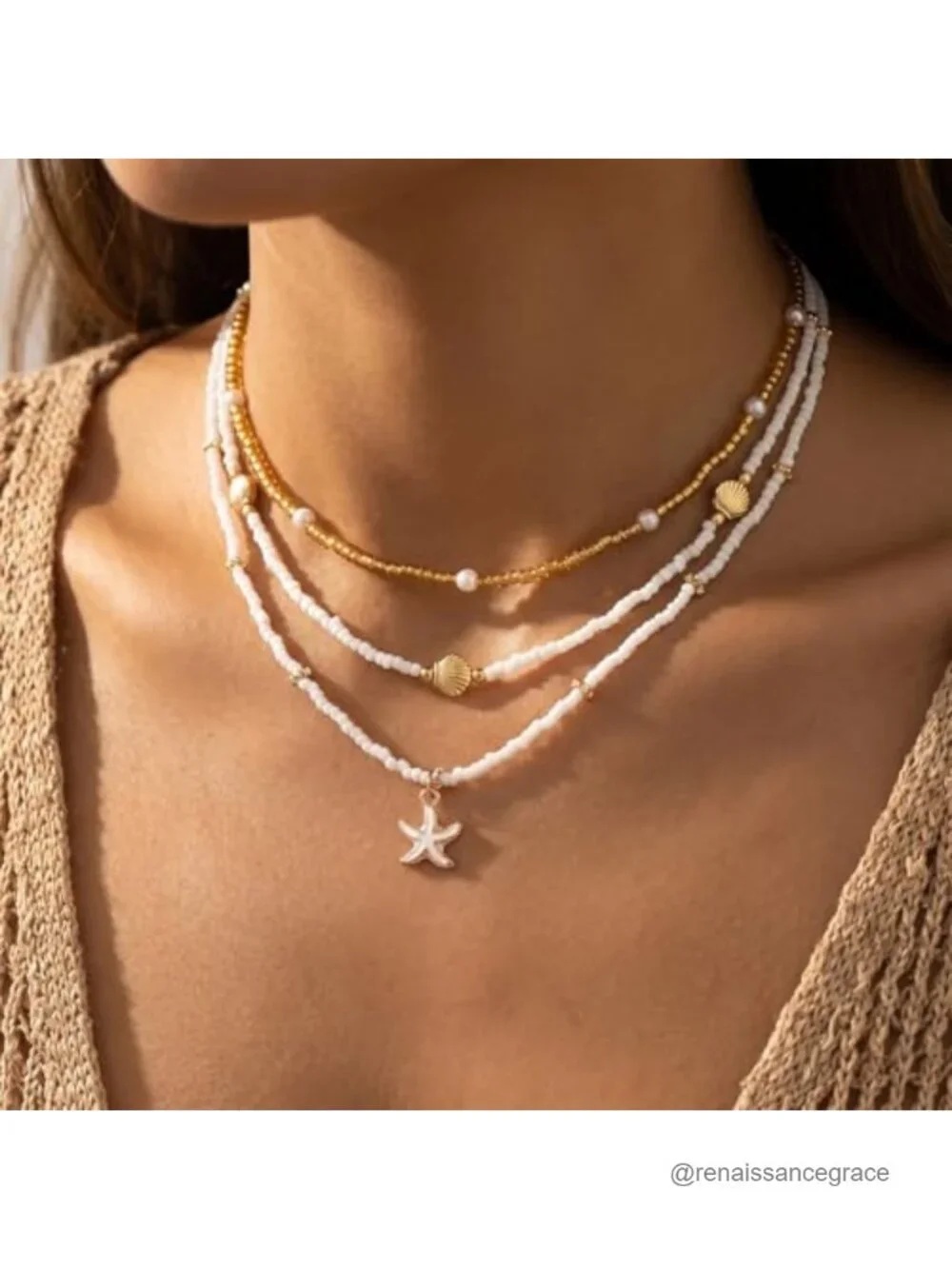 Natural Shell Necklace for Women Pearl Beaded Starfish Pendant Adjustable Boho